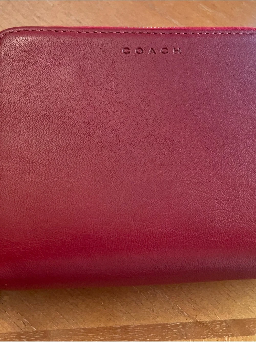 Vintage Coach Smooth Leather Zip Wallet in Deep Red